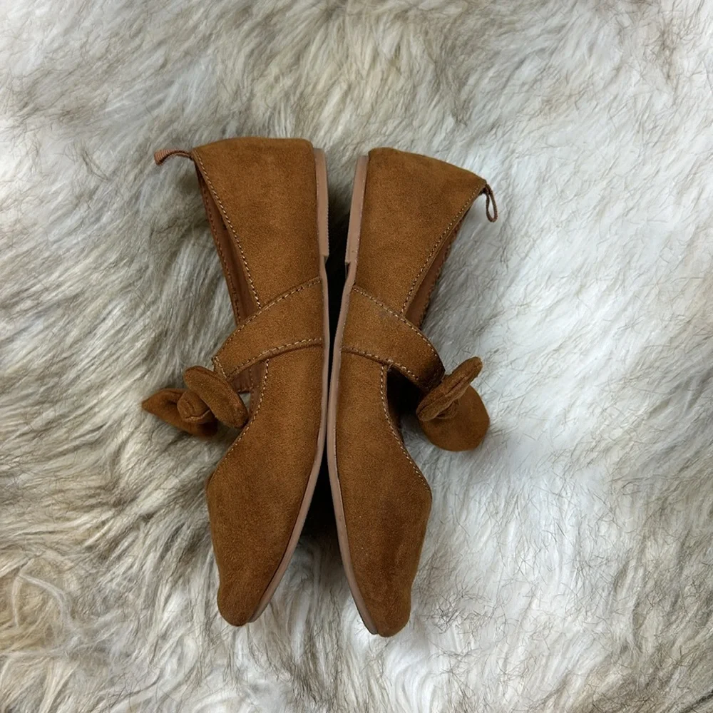 Size 10 Old Navy Brown Suede Slip-On Ballet Bow Shoes